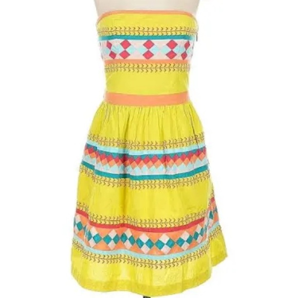 Anthropologie Leifsdottir Ribboned Quilotoa Bold Patchwork Dress Sz.6 - Picture 6 of 10